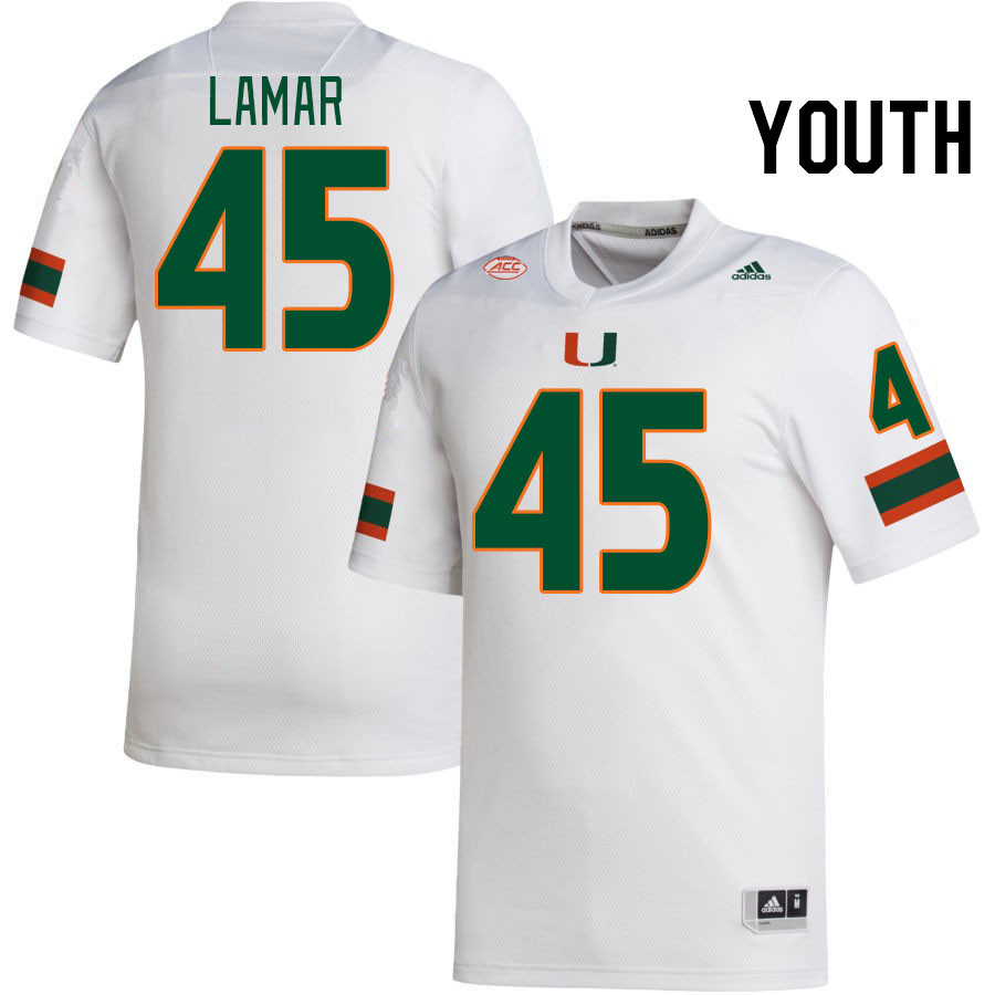 Youth #45 Braylon Lamar Miami Hurricanes College Football Jerseys Stitched-White